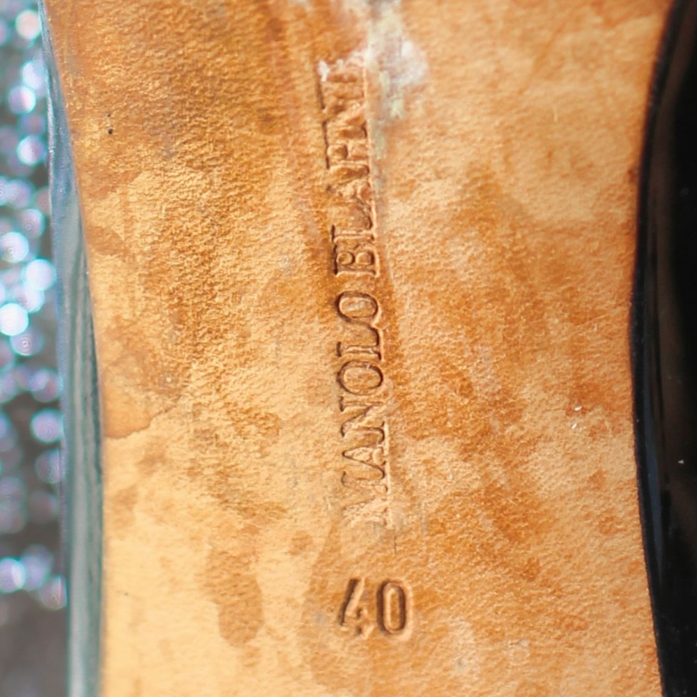 Manolo Blahnik Shiny Patent Peep Toe Slingback - Picture 7 of 8